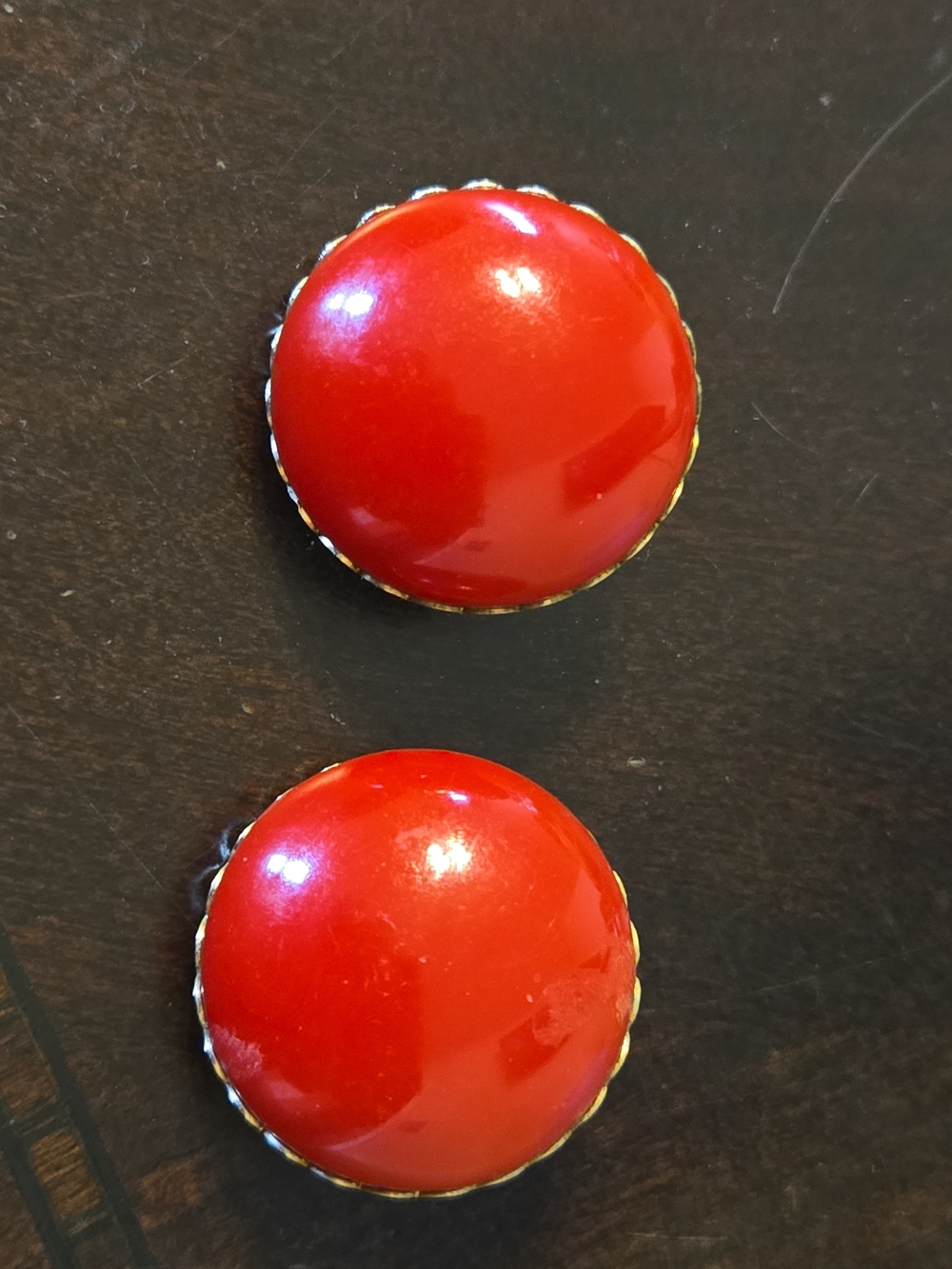 Classic Red Dome Clip-On Earrings with Gold-Tone Edge